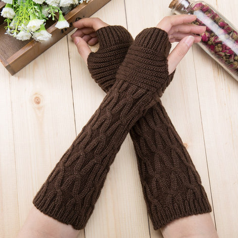 Long Swirly Knitted Thermal Woollen Warm Fingerless Gloves Mitts Hand Arm Warmer Winter Accessories for Women