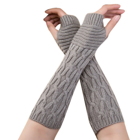 Long Swirly Knitted Thermal Woollen Warm Fingerless Gloves Mitts Hand Arm Warmer Winter Accessories for Women