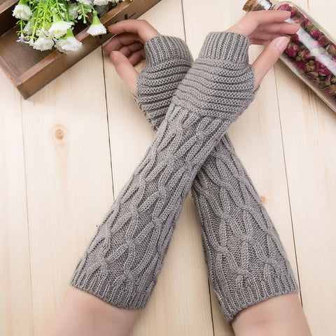 Long Swirly Knitted Thermal Woollen Warm Fingerless Gloves Mitts Hand Arm Warmer Winter Accessories for Women
