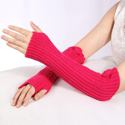 Flower Knitted Woollen Warm Comfortable Long Fingerless Gloves Thermal Mitts Winter Accessories Hand Warmer Gloves for Women