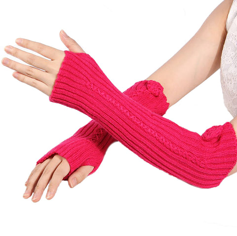 Flower Knitted Woollen Warm Comfortable Long Fingerless Gloves Thermal Mitts Winter Accessories Hand Warmer Gloves for Women