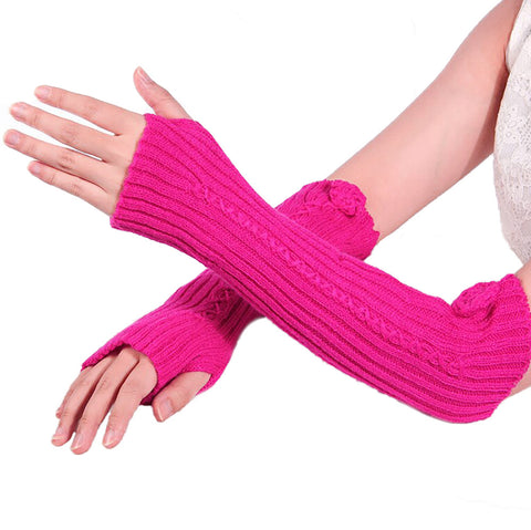 Flower Knitted Woollen Warm Comfortable Long Fingerless Gloves Thermal Mitts Winter Accessories Hand Warmer Gloves for Women