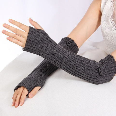 Flower Knitted Woollen Warm Comfortable Long Fingerless Gloves Thermal Mitts Winter Accessories Hand Warmer Gloves for Women