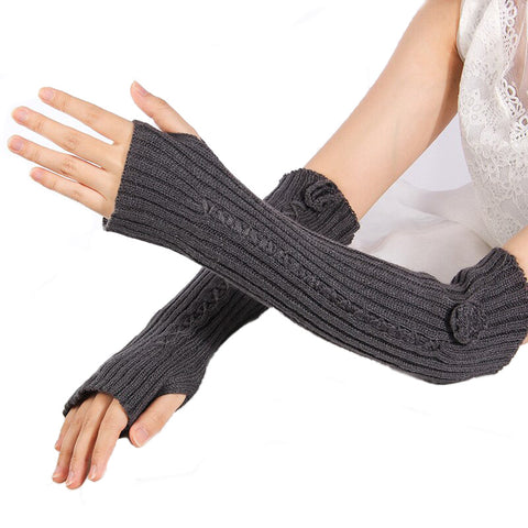 Flower Knitted Woollen Warm Comfortable Long Fingerless Gloves Thermal Mitts Winter Accessories Hand Warmer Gloves for Women