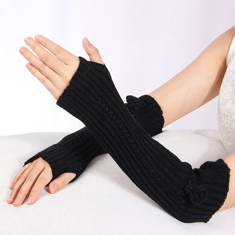 Flower Knitted Woollen Warm Comfortable Long Fingerless Gloves Thermal Mitts Winter Accessories Hand Warmer Gloves for Women