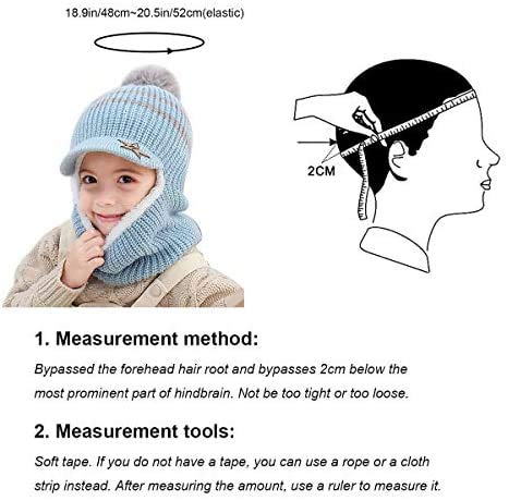 Woolen Warm Pom Pom Monkey Visor Cap Beanie with Anti Flop Brim Winter Accessories for Kids