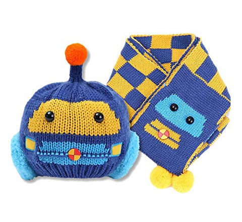 Warm Wool Cartoon Pom Pom Ears Cap Beanie Hat and Muffler Winter Accessories for Kids