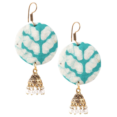 Unique Handmade Designer Big Round Handloom Fabric Hoop Earrings with Jhumki