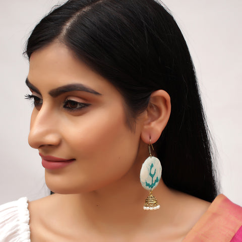 Unique Handmade Designer Big Round Handloom Fabric Hoop Earrings with Jhumki