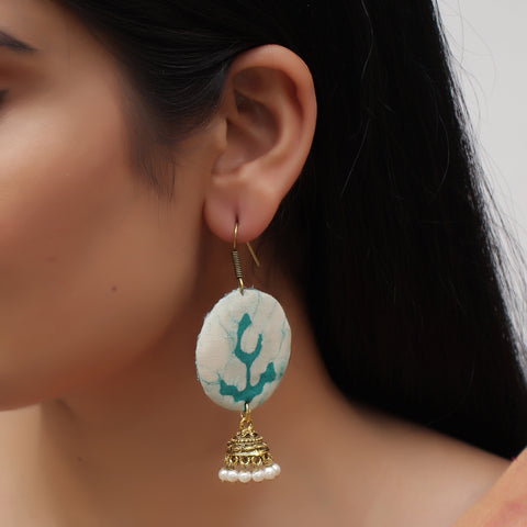 Unique Handmade Designer Big Round Handloom Fabric Hoop Earrings with Jhumki