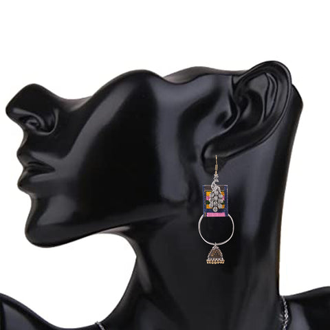 Unique Handmade Designer Peacock Crafted Round Handloom Fabric Hoop Earrings with Jhumki