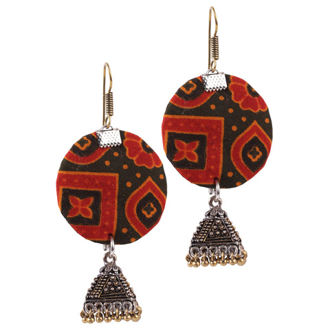 Unique Handmade Designer Big Round Handloom Fabric Hoop Earrings with Jhumki
