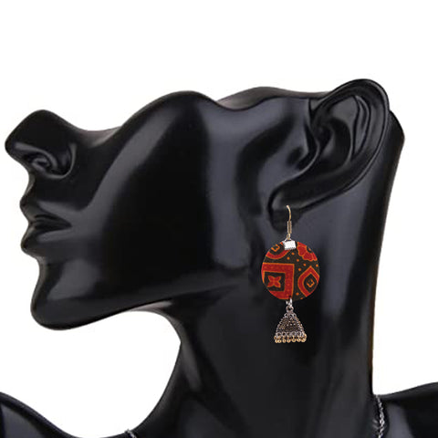 Unique Handmade Designer Big Round Handloom Fabric Hoop Earrings with Jhumki