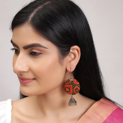 Unique Handmade Designer Big Round Handloom Fabric Hoop Earrings with Jhumki