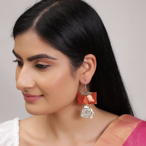 Handmade Geometric Fabric Dangle Drop Flower Pendant Earrings