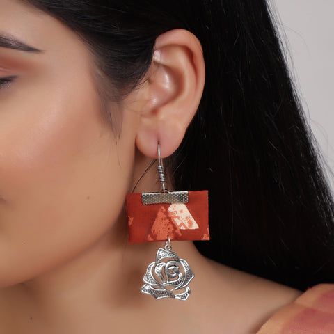 Handmade Geometric Fabric Dangle Drop Flower Pendant Earrings