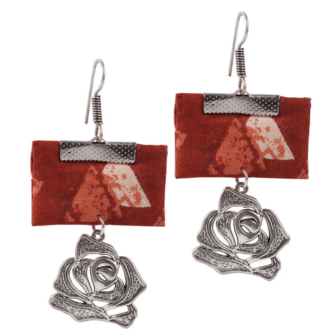 Handmade Geometric Fabric Dangle Drop Flower Pendant Earrings