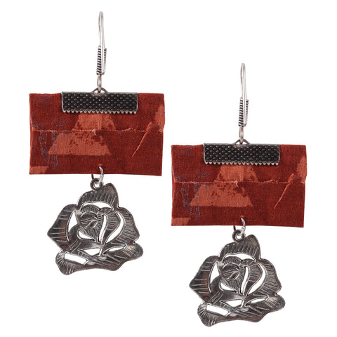 Handmade Geometric Fabric Dangle Drop Flower Pendant Earrings