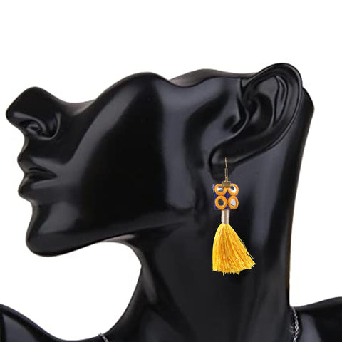 Finely Crafted Oxidized Handloom Fabric Thread Tassel Dangle Fringing Earrings