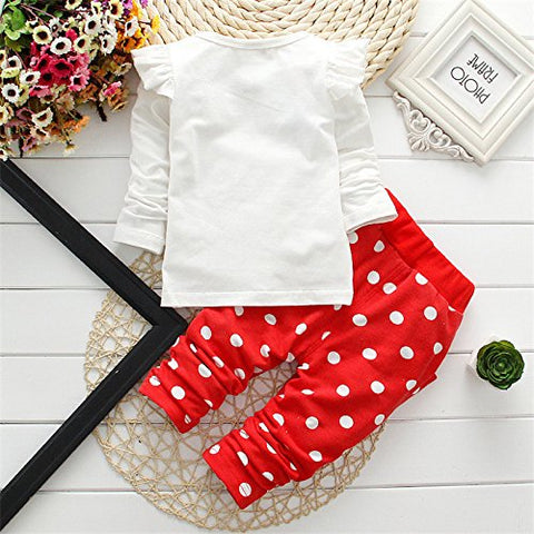 White & Red Polka Dot Cotton Full Sleeve T-shirt Top & Jogger Set for Baby Girls