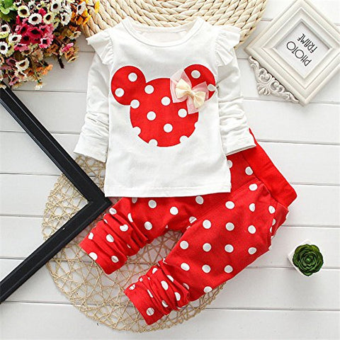 White & Red Polka Dot Cotton Full Sleeve T-shirt Top & Jogger Set for Baby Girls