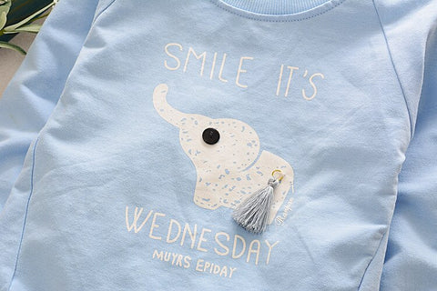 Blue & Grey Cute Elephant Print Full Sleeve T-shirt & Jogger PJ for Boys & Girls