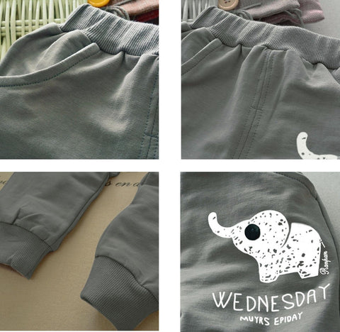 Blue & Grey Cute Elephant Print Full Sleeve T-shirt & Jogger PJ for Boys & Girls