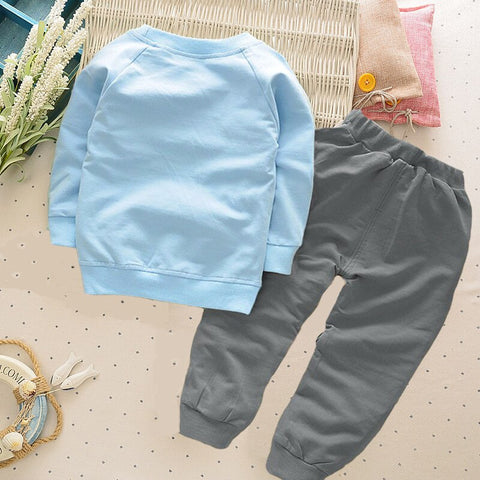 Blue & Grey Cute Elephant Print Full Sleeve T-shirt & Jogger PJ for Boys & Girls