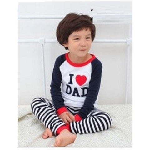 I Love Papa Mama Family Print Full Length Cotton Tshirt Pajama Set for Kids