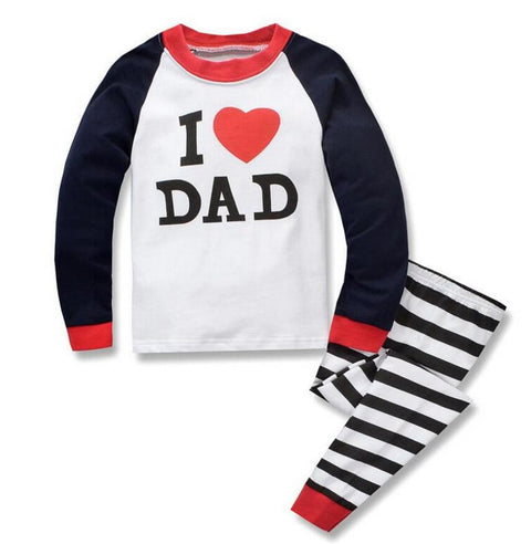 I Love Papa Mama Family Print Full Length Cotton Tshirt Pajama Set for Kids