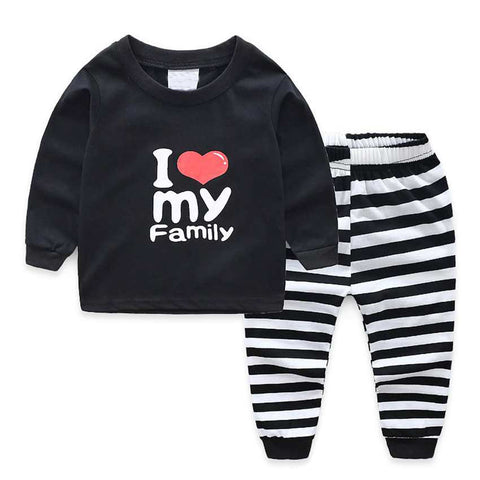 I Love Papa Mama Family Print Full Length Cotton Tshirt Pajama Set for Kids