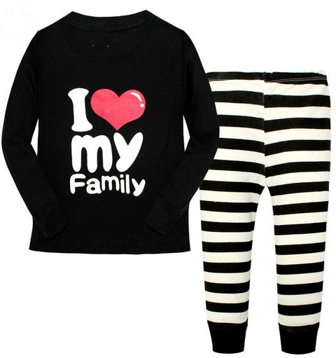 I Love Papa Mama Family Print Full Length Cotton Tshirt Pajama Set for Kids
