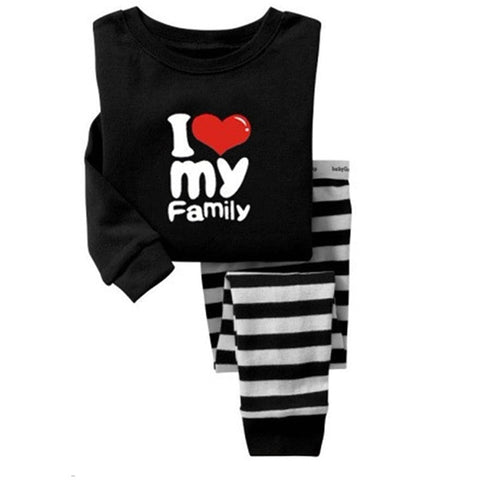 I Love Papa Mama Family Print Full Length Cotton Tshirt Pajama Set for Kids