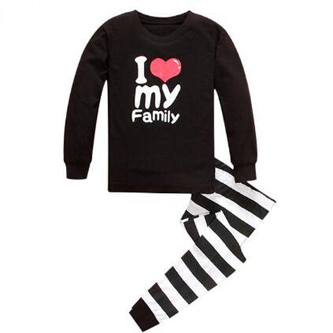 I Love Papa Mama Family Print Full Length Cotton Tshirt Pajama Set for Kids