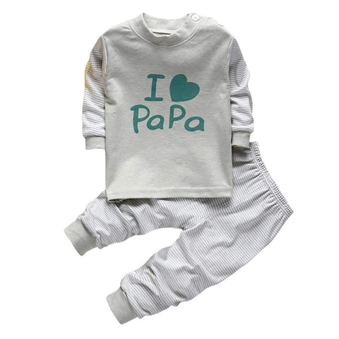 I Love Papa Mama Family Print Full Length Cotton Tshirt Pajama Set for Kids