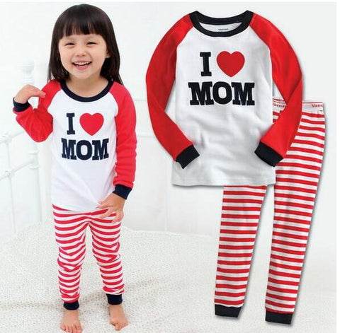 I Love Papa Mama Family Print Full Length Cotton Tshirt Pajama Set for Kids
