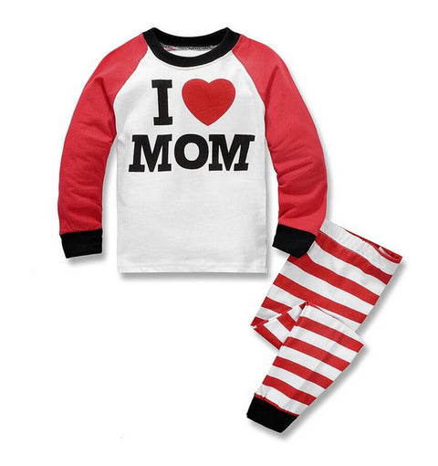 I Love Papa Mama Family Print Full Length Cotton Tshirt Pajama Set for Kids