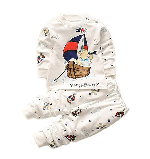 Cute Teddy Bear Printed Full Sleeve Cotton T-shirt Pajama Set for Boys & Girls