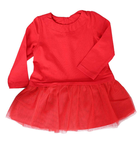 Cute Red Full Sleeve Cotton & Net Tutu Princess Dress Frock Dress for Baby Girls