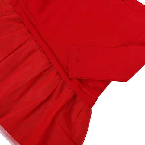 Cute Red Full Sleeve Cotton & Net Tutu Princess Dress Frock Dress for Baby Girls