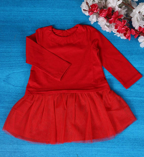 Cute Red Full Sleeve Cotton & Net Tutu Princess Dress Frock Dress for Baby Girls