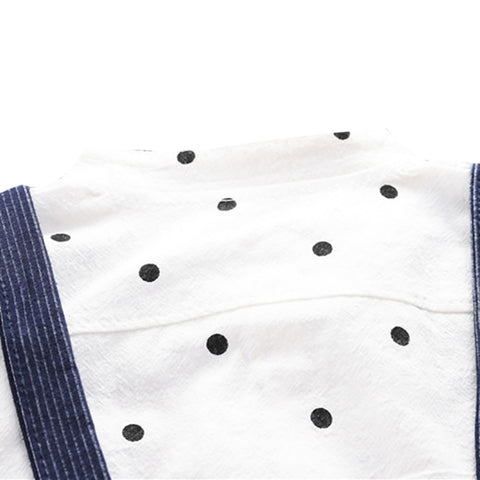 Half Sleeve Polka Dot Print Cotton Shirt with Dungaree Shorts & Bowtie, Little Man Party Outfit