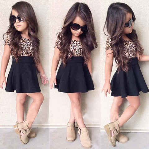 Animal Print Black Skater Party wear Trendy Dress Frock for Girls