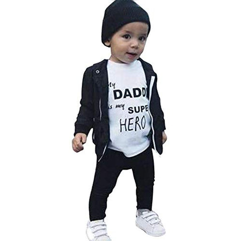 Daddy is My Superhero Full Length Tshirt Pyjama Clothing Set for Boy Girl Kids