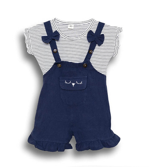 Baby Girl's Half Sleeve Stripe Top T-Shirt with Bib Shorts Dungaree