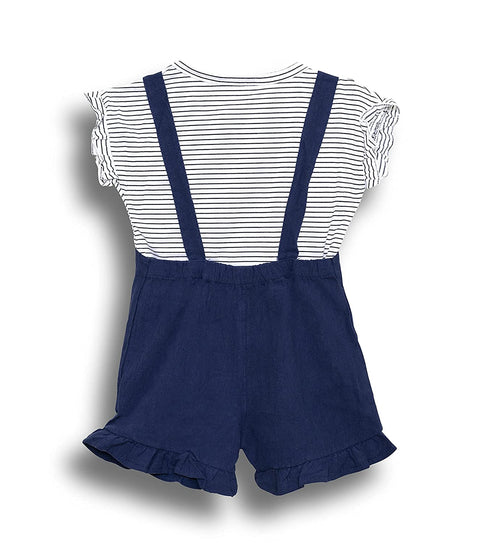 Baby Girl's Half Sleeve Stripe Top T-Shirt with Bib Shorts Dungaree