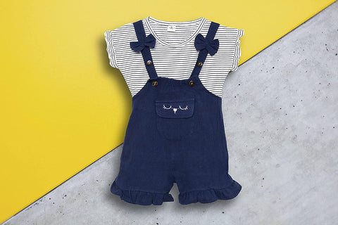 Baby Girl's Half Sleeve Stripe Top T-Shirt with Bib Shorts Dungaree