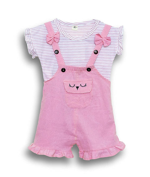 Baby Girl's Half Sleeve Stripe Top T-Shirt with Bib Shorts Dungaree