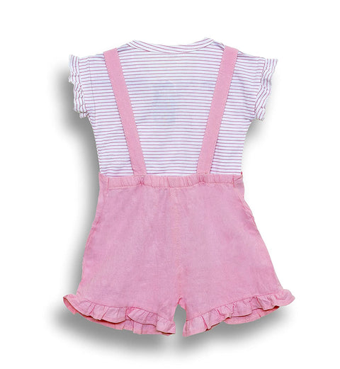 Baby Girl's Half Sleeve Stripe Top T-Shirt with Bib Shorts Dungaree