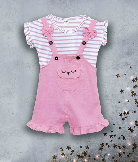 Baby Girl's Half Sleeve Stripe Top T-Shirt with Bib Shorts Dungaree